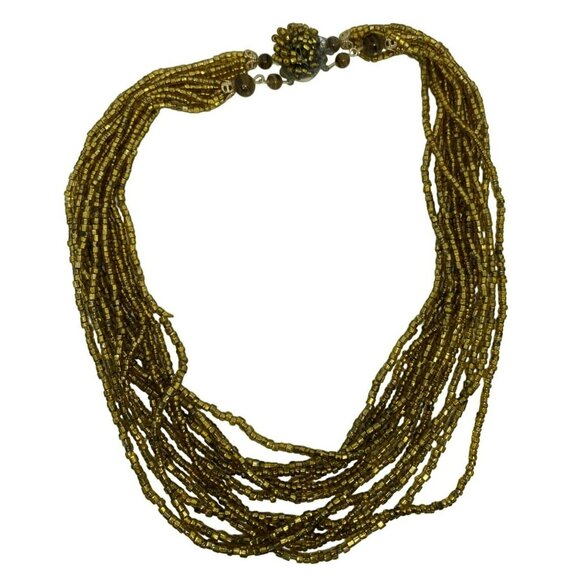 Vintage 1950s Japan Gold Seed Bead Torsade Necklace With Intricate Clasp Design - Picture 1 of 6